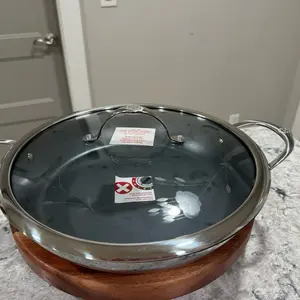 Princess House 12" Antiadherente Paellera with Glass Lid and Stainless Steel Handles for Easy Cooking