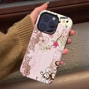 Vintage Music Notes Pattern Phone Case , Shockproof Rugged Cover Dual Layer Soft TPU Hard Bumper Shell for iPhone 7 8 X XR 11 12 13 14 15 16 17 Pro Max Plus Air, Aesthetic Musical Score & Floral Art Cover