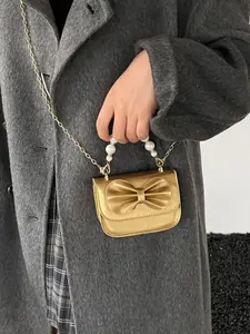 2026 New Bow Mini Square Bag, Pearl Handle Chain Crossbody Purse, Sweet Style Evening Clutch, Fashionable Accessory