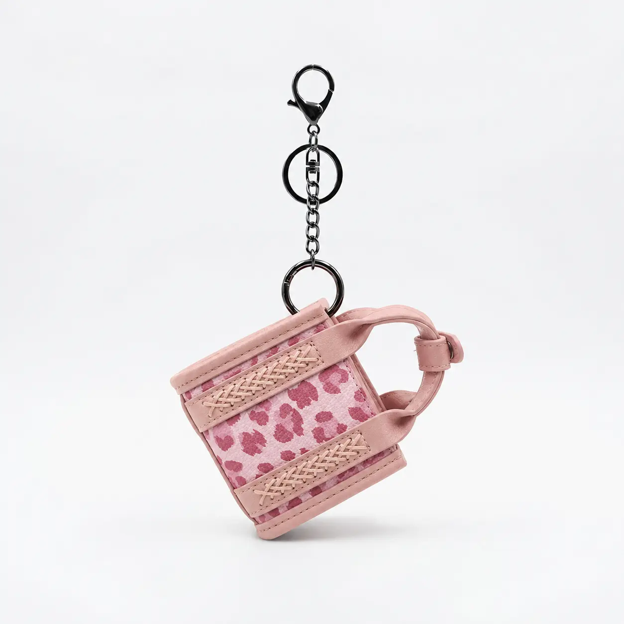 Cute Mini Cup Keychain Leopard Cow Print Bag Charm PU Leather Earphone Case Small Coin Purse Pendant