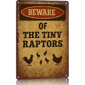 Beware Of The Tiny Raptors Chicken 12x8 Inch Aluminum Metal Sign - Funny Farm Wall Decor for Chicken Coop, Kitchen, and Country Home - Humorous Tin Sign Gift for Chicken Owners & Homesteaders