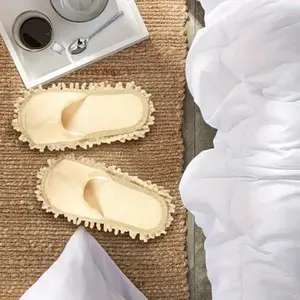 4 Pairs Washable Chenille Mop Slippers - Detachable Microfiber Cleaning Shoes with Ergonomic Design, Unisex Dusting & Floor Cleaning Slippers for Home & Office