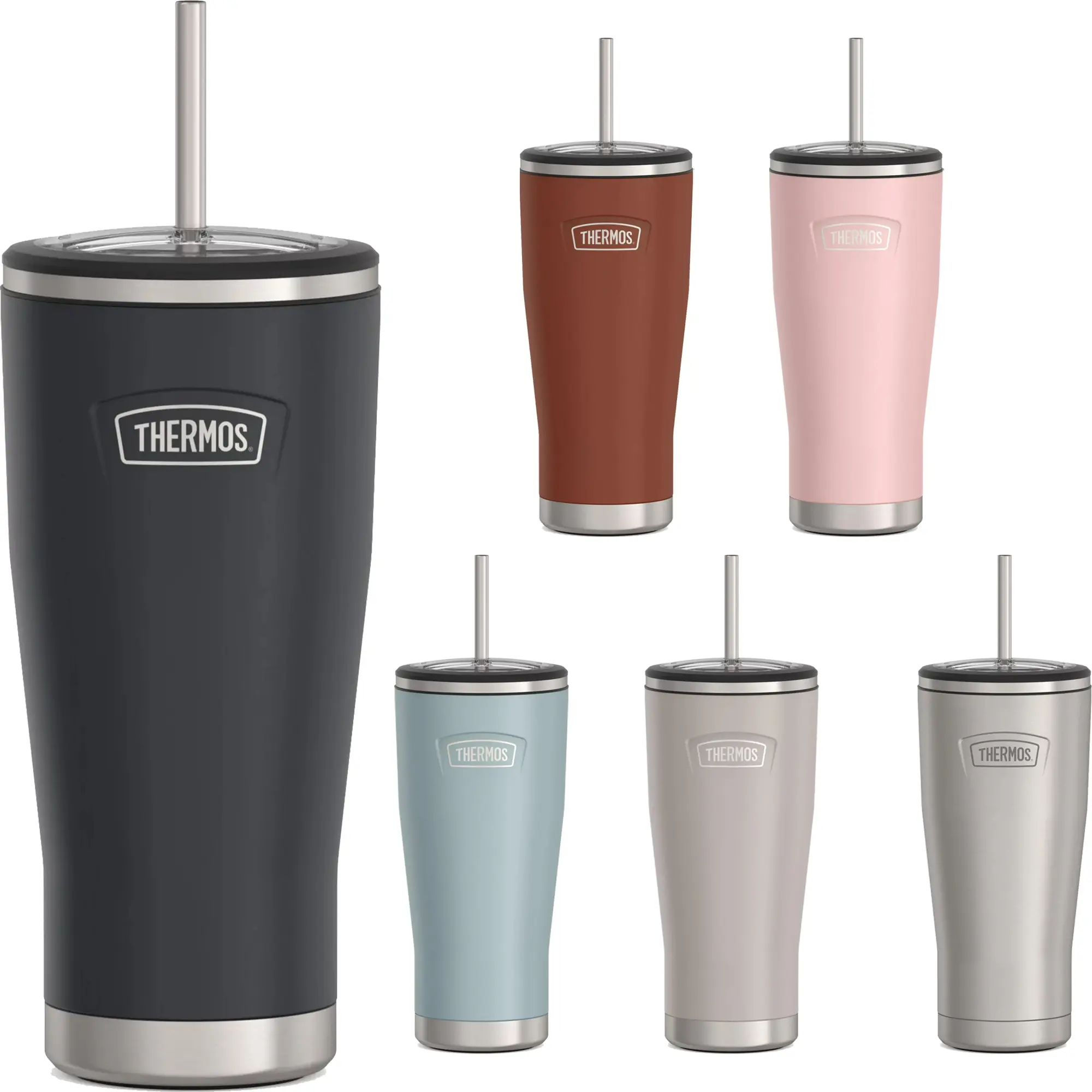 Thermos 24 oz Icon Insulated Stainless Steel Cold Tumbler with Straw - Reusable, Portable Insulation Flask for Drinks, Travel Bottles