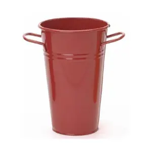 212 MAIN Baked-On Enamel Rustproof Galvanized Steel Planter-Vase, 6.5 in. Dia x 9.5 in., Red, Outdoor Home & Garden Decor Ornaments