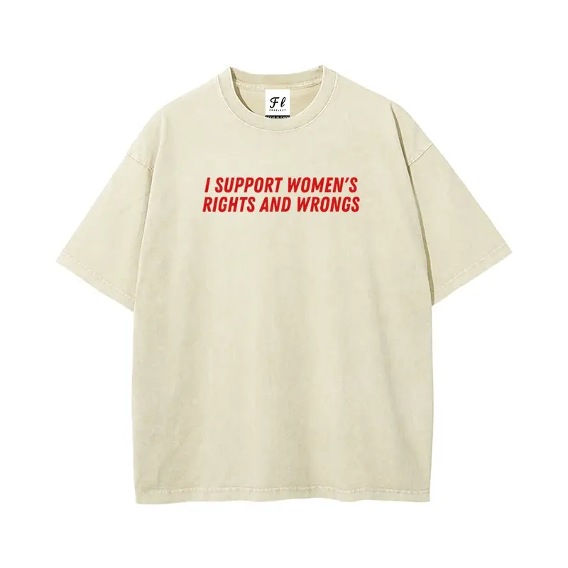 Men's Oversized Short-Sleeve Washed Batik Cotton Retro Graphic Tee - Unisex Menswear, Stretch Fabric, "I Support Women's Rights And Wrongs" Slogan, Pre-Shrunk Super Soft Trending Clothes, S-5XL Casual Streetwear Plus Size Top