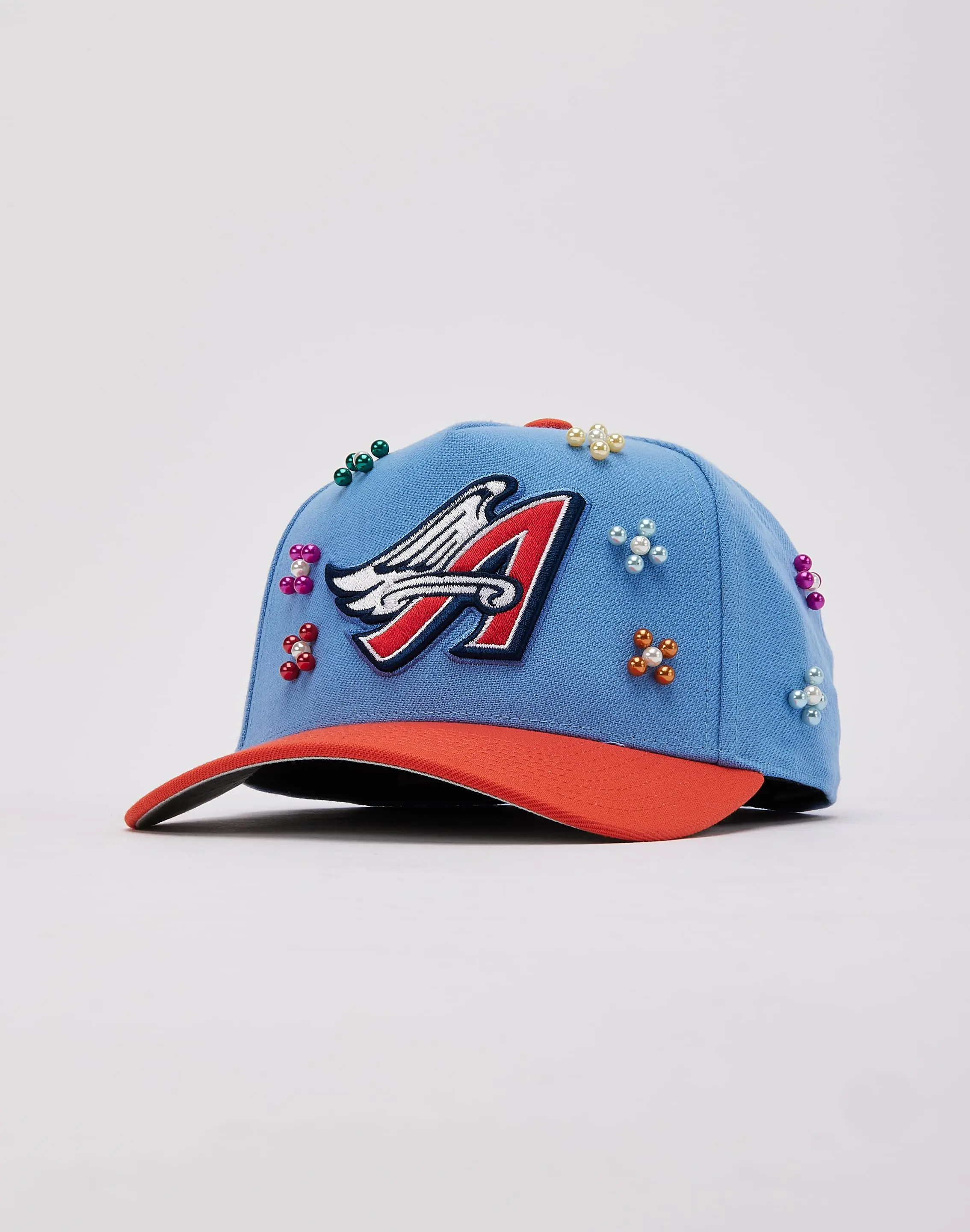 Mens Mitchell & Ness MLB Anaheim Angels Beaded Pro Pinch Snapback Hat