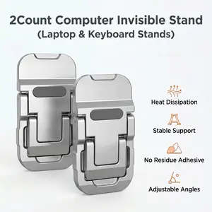 2 Counts Adjustable Invisible Laptop Stand, Portable Ergonomic Cooling Riser for MacBooks. Ultra Thin and Lightweight. Fits Desktop Keyboards Too. Universal Fit