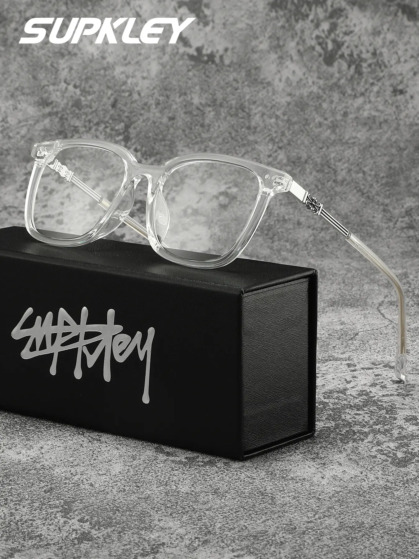 SUPKLEY Casual Comfort Full Frame Men's Glasses, Lightweight Glasses, Square Large PC Material, Fashion Decoration, Blue Light Blocking Clear Lens, Lightweight Eyeglasses, Trendy Casual Eyeglasses, Square Frames Eyeglass, Fashion Eyewear, Trending Glasses