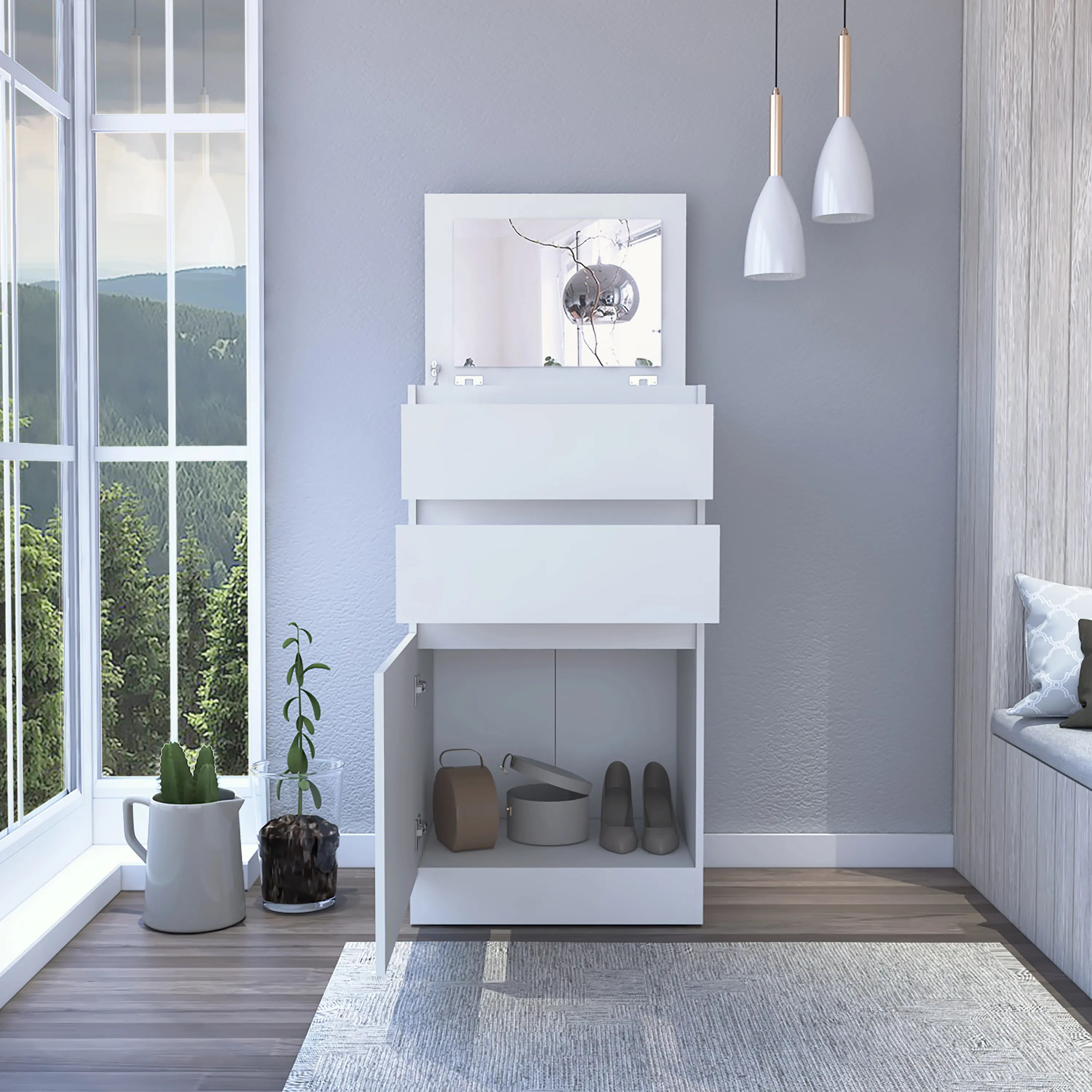 Dreamzon furniture Diamond Dresser, Jewelry Box, Mirror, Single Door Cabinet, Two Drawers, White