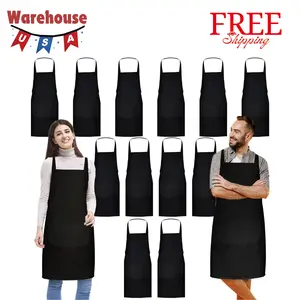 12 Pack Bib Apron,Black Aprons Bulk
