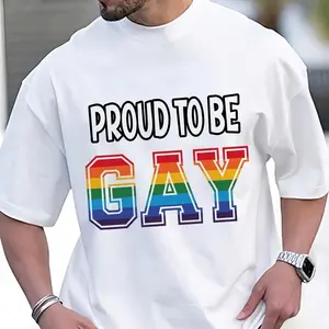 Proud To Be Gay Rainbow Print T-Shirt, LGBTQ+ Pride Month Casual Top Shirt Printed in USA