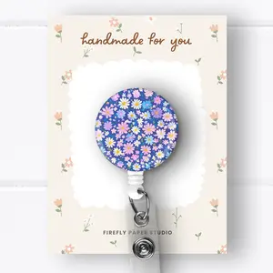 Lavender Daisies Badge Reel, Retractable Badge Reel w/ Alligator Swivel Clip