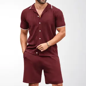 Men's European and American Business Casual Knitwear Two-Piece Set, Cool Silk Knit Polo Shirt Suit