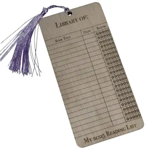 Engraved 2025 Reading List Bookmark - Laser-Cut Wood, Library Card Design, Tassel for Extra Flair, 6.125" x 3"