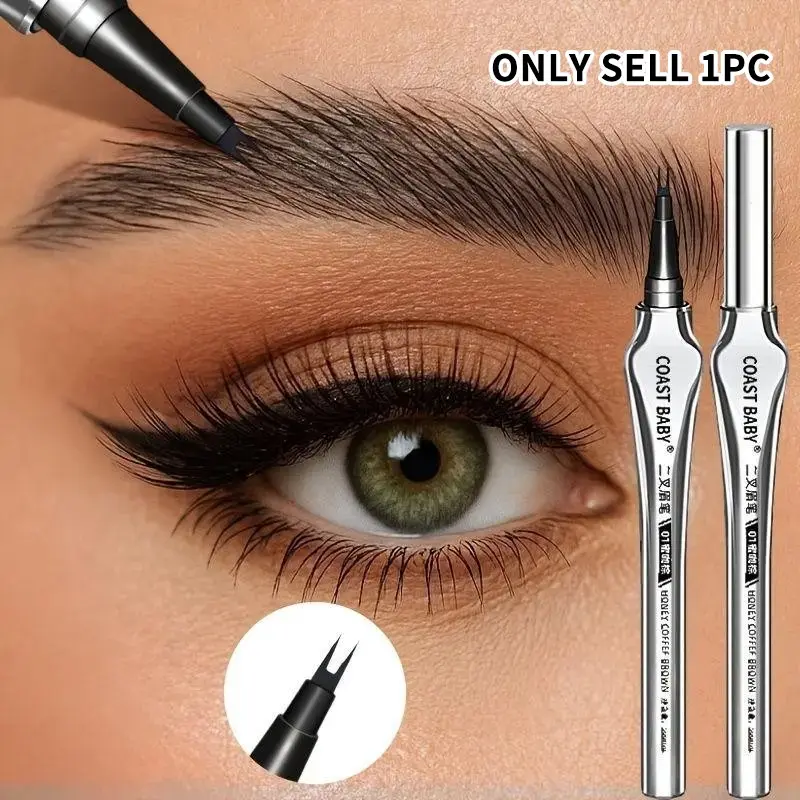 2 Fork Micro Eyebrow Pen Smooth Pigmented Waterproof Sweatproof Natural Stereo Exquisite For Beginners Cosmetic Eyebrow Pencil Brow Makeup Products Eye Brow Pens
