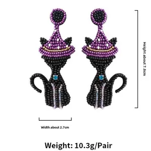 Black Cat Earrings, Creative Advanced Handmade Bead Earrings, Witch Cat Dark Ghost Festival Halloween Earrings