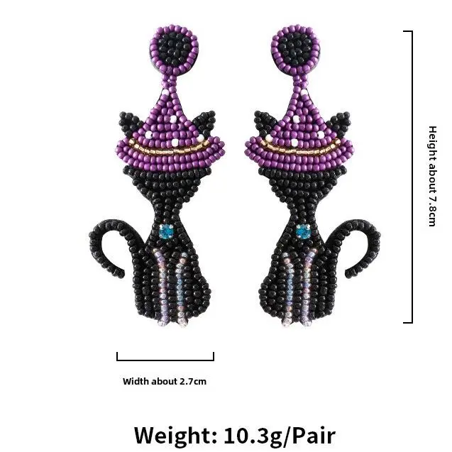 Black Cat Earrings, Creative Advanced Handmade Bead Earrings, Witch Cat Dark Ghost Festival Halloween Earrings