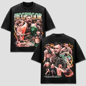 Conor McGregor T-Shirt, UFC MMA Fighting Tee, Conor McGregor Top, The Notorious Graphic Merch, Champion Gold Belt Apparel, Ireland Flag Retro Shirt, MMA Fan Wear, Men Women Short Sleeve Heavyweight Oversized Black Cotton Vintage Acid Wash Clothing