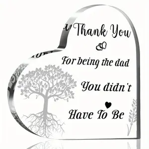 Christmas Thanksgiving Day Heart Acrylic Gift for Stepfather - Unique Engraved Keepsake Paperweight for Stepdad from Daughter Son - Perfect Xmas Gift for Dad from Stepdaughter Stepson - Elegant Acrylic Heart Décor for Party Table