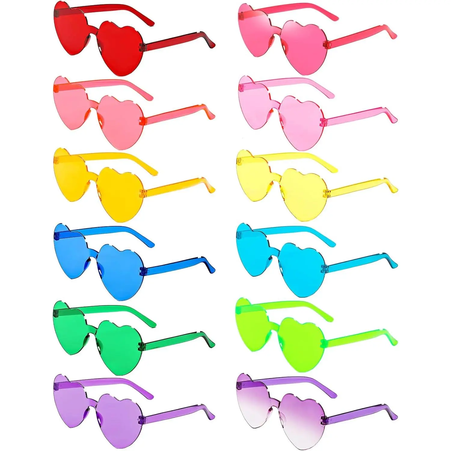 12 Pairs Heart Shaped Sunglasses for Women, Rimless Candy Color Plastic Eyewear, Fun Party Favors for Birthday, Pool, Carnival, Thanksgiving, Valentine's Day, New Year, Teens And Most Adults, Beach Parties, Cute Design, Dress-Ups, Pool Beach, Pack, Lightw