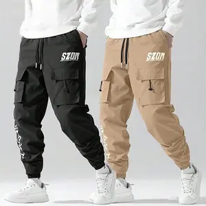 Viral Summer Vibes Men's 2‑Piece Letter Print Cargo Jogger Pants, Mid Waist Flap Pocket Athletic Activewear, Drawstring Loose Comfy Streetwear Sportswear, Size Up Recommended