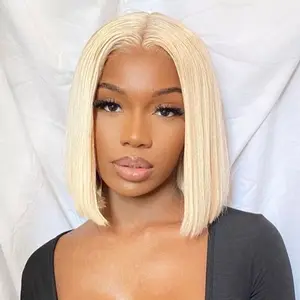 [Clearance Sale] Wiggins Hair #613 Honey Blonde Short Straight Bob Wigs Human Hair 4x4 Lace Closure Wig Colored Bob Wig Pre Plucked with Natural Hairline