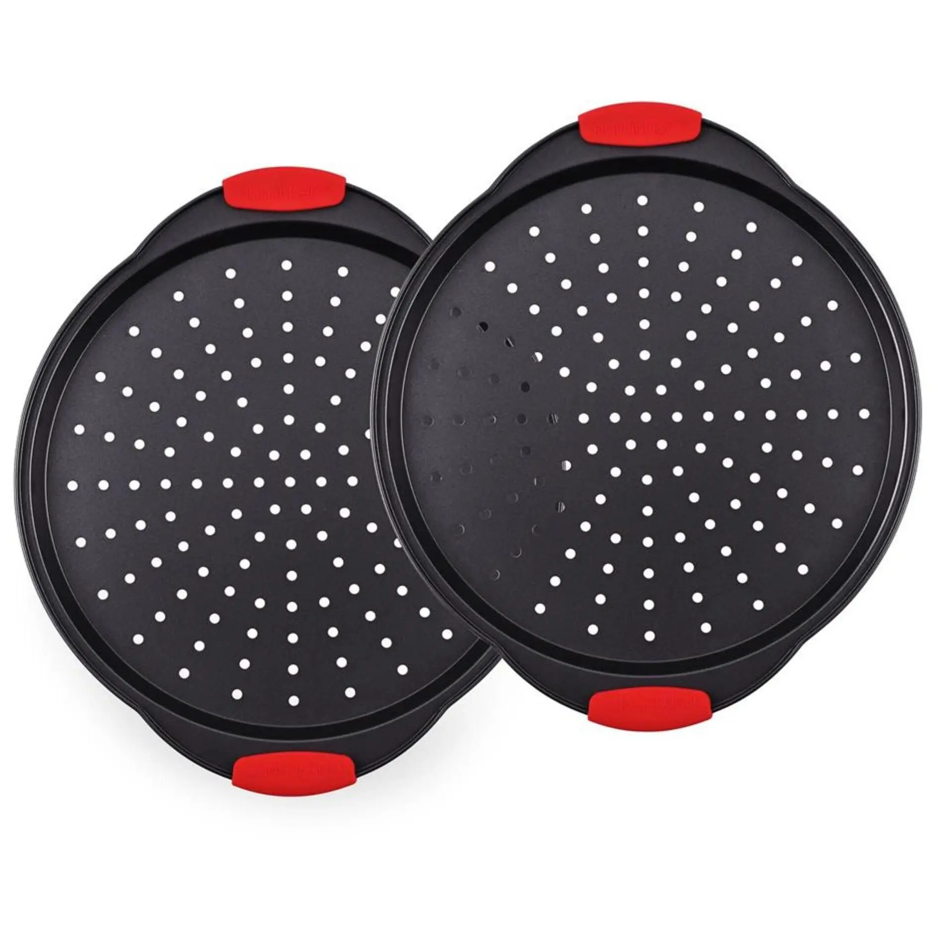 Nutrichef 2-Pc. Non-Stick Pizza Tray with Silic one Handle