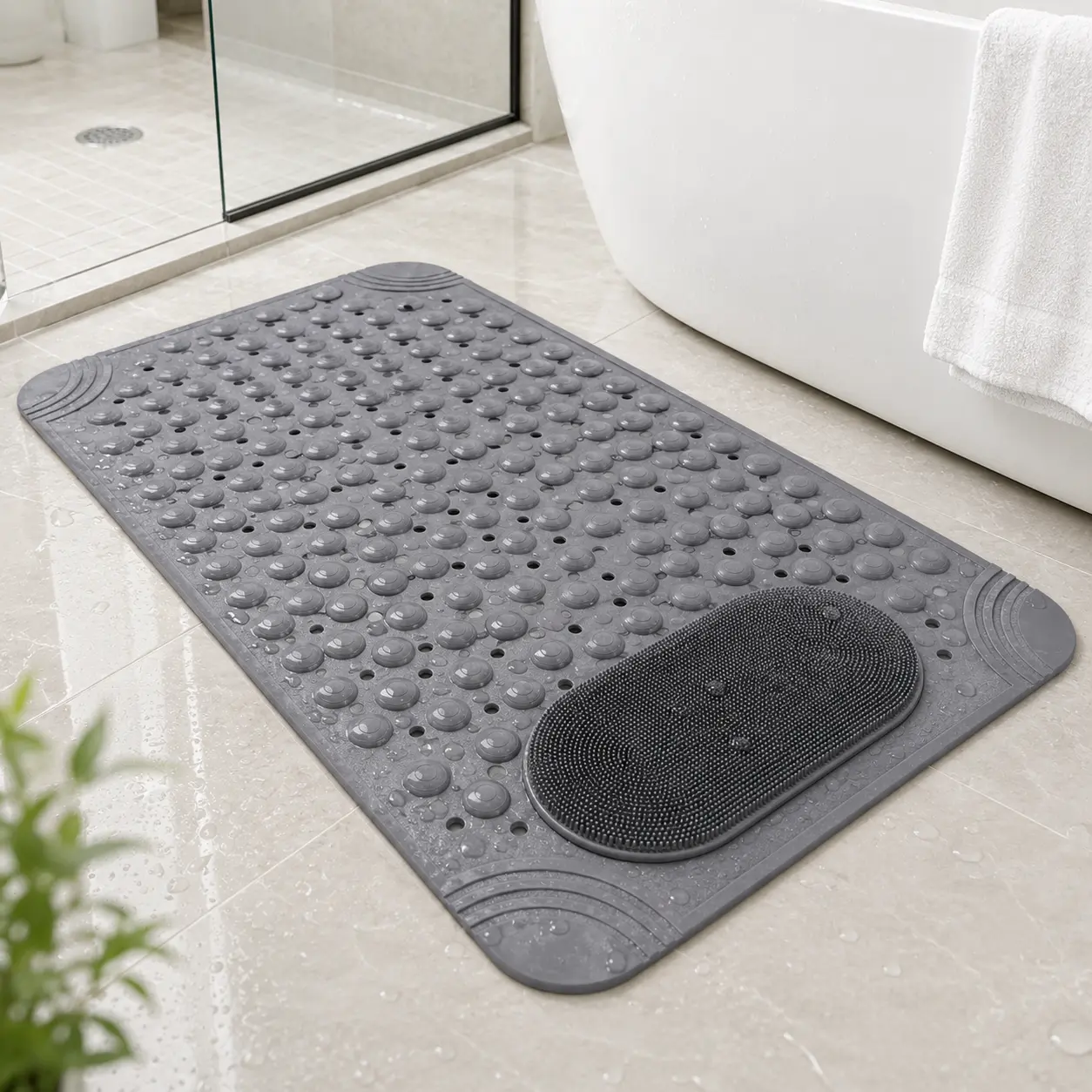 Non-Slip Massage Shower Mat with Drain Holes, shower mat anti slip Foot Scrub Shower Floor Mat, Non-slip Bathtub Mat Machine Washable Quick Drying Bathroom Shower Accessory