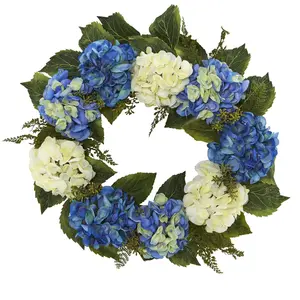 24” Artificial Blue and White Hydrangea Wreath