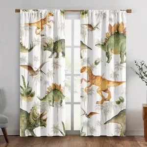 Vintage Dinosaur Print Curtains Set, Home Decoration Curtain, Fashionable Rod Pocket Window Drapes for Bedroom & Living Room, Comfortable Atmosphere, Easy Installation