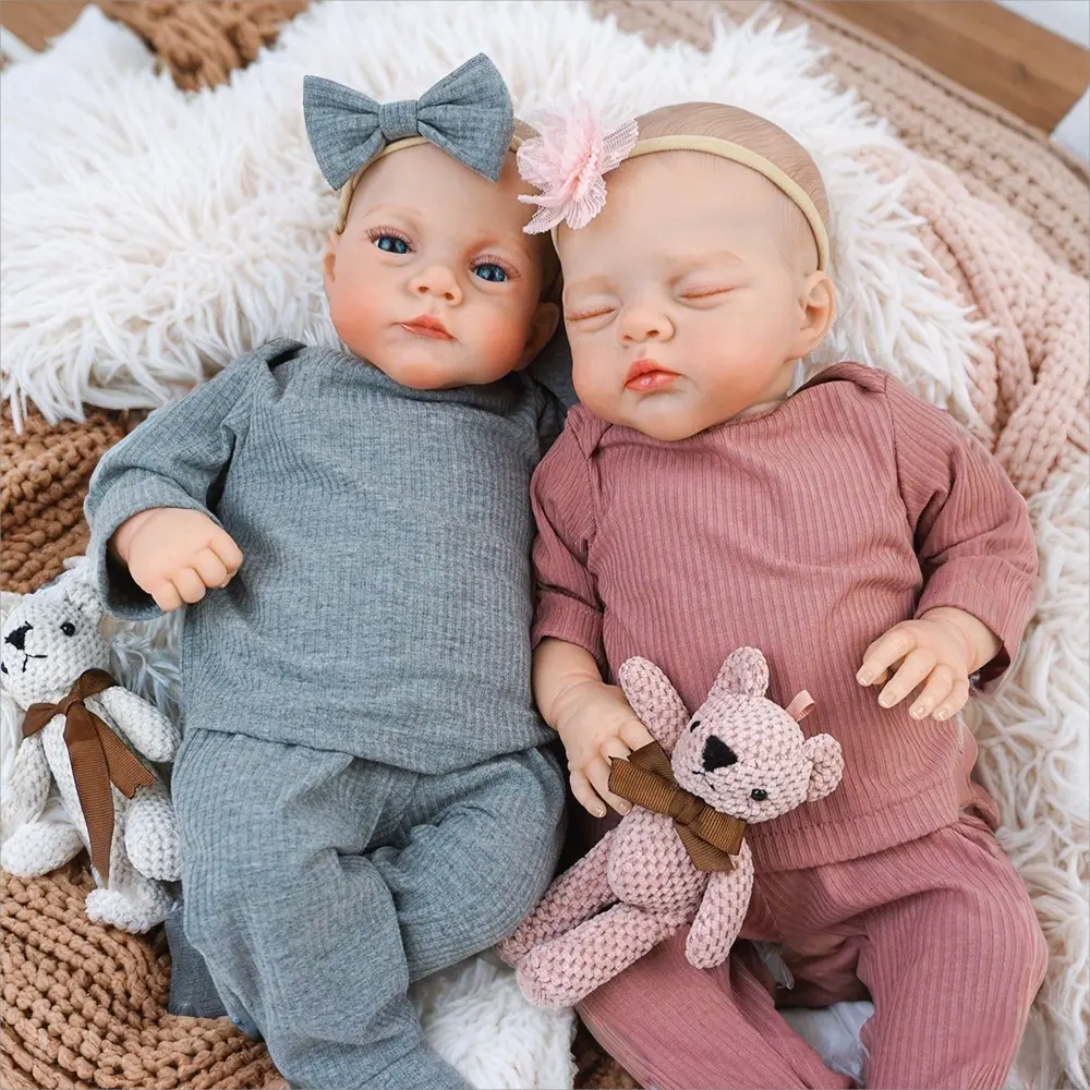 Reborn Dolls 19 Inch 48cm Irys & Lily Handmade Twins Realistic Newborn Baby Doll with Cloth Body That Look Sleeping Dolls Birthday Gift for Kids Age 3+ Cute Dolls Christmas Gifts collector year birthday present