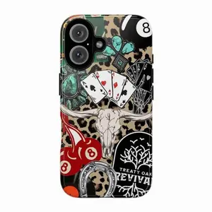 Western Leopard Leopard Print Case for iPhone 17 16 15 14 13 12 11 Pro Max Plus - Country Rock Skull Horseshoe & Cherry Aesthetic Protective Cover