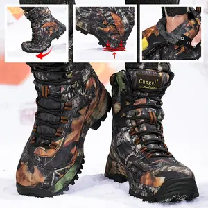 Men's Camouflage Snow Boots, Winter Sports and Outdoor Hunting Shoes, Waterproof, Warm Plush Lining, Lace-up Booties, round Toe, Fabric and Canvas Upper, Rubber and MD Sole, Suitable for Hiking, Daily Wear and Winter Sports.