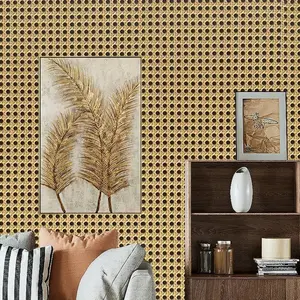 1 Roll 3D Honeycomb Self-Adhesive Wallpaper, Vintage Bamboo Weave Tearable Waterproof Moisture-Proof Wall Paper for Living Room Tea Room Bedroom