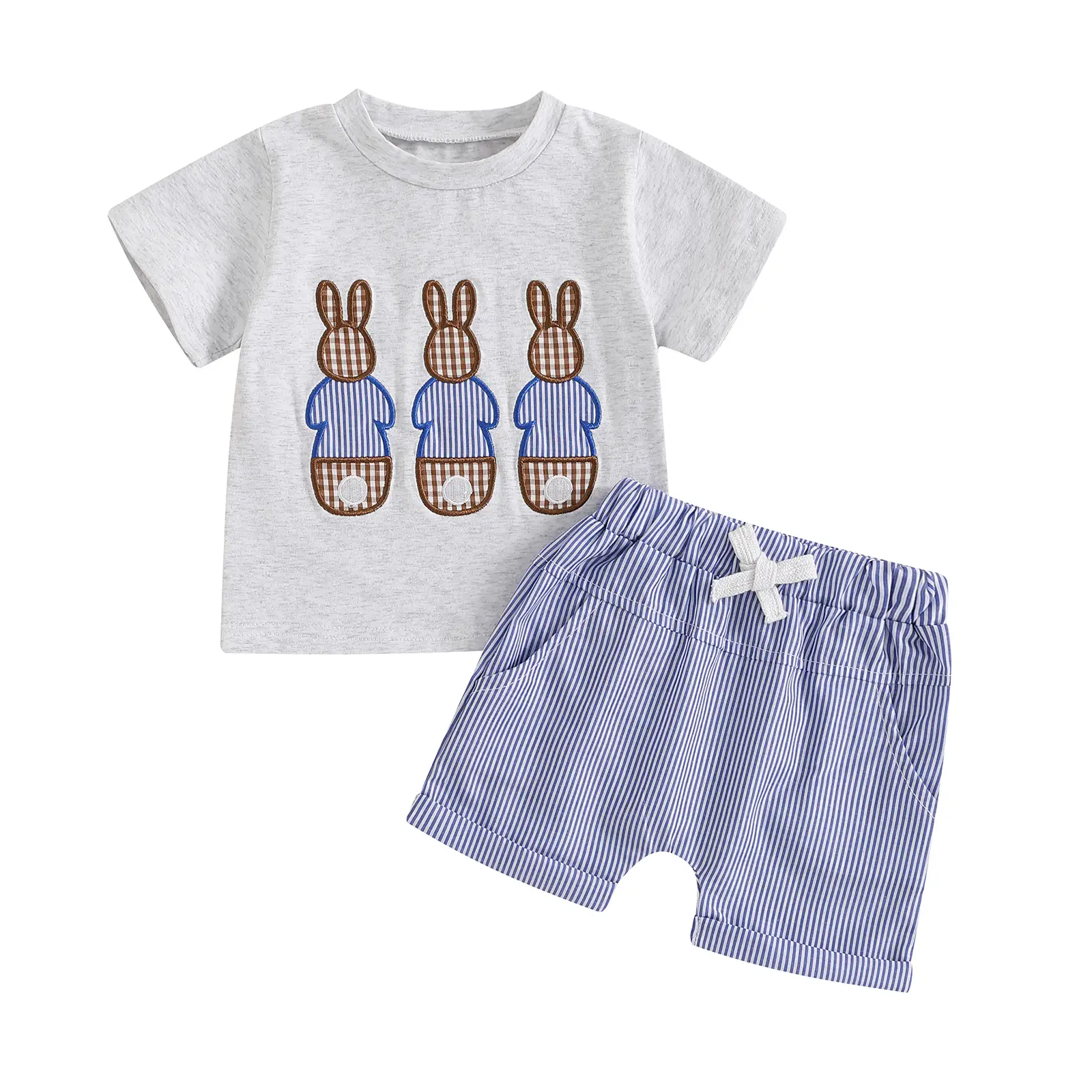 Toddler Baby Boy Easter Outfit Rabbit Embroidery Short Sleeve T-shirt Shorts 2Pcs Set Summer Clothes