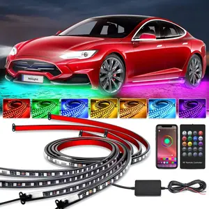 Nilight 4Pcs Car Underglow Neon Accent Strip Lights 256 LEDs RGB Multi Color DIY Sound Active Function Music Mode with APP Control and Remote Control Underbody Light Strips Underlight Ambient Lighting, Car Decorative Light, Multifunctional Ambient Lights