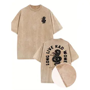 230 High-Quality Batik Pure Men'S Retro Fashion Single Piece Short-Sleeved Round Neck T-Shirt With Extremely Scary Snake Printing, Double-Sided Printing, And A Certain Thickness Suitable For Summer Wear