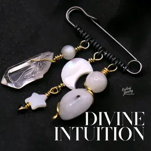 Moonstone Crystal Charm Pin- Wire Wrapped Jacket Pin