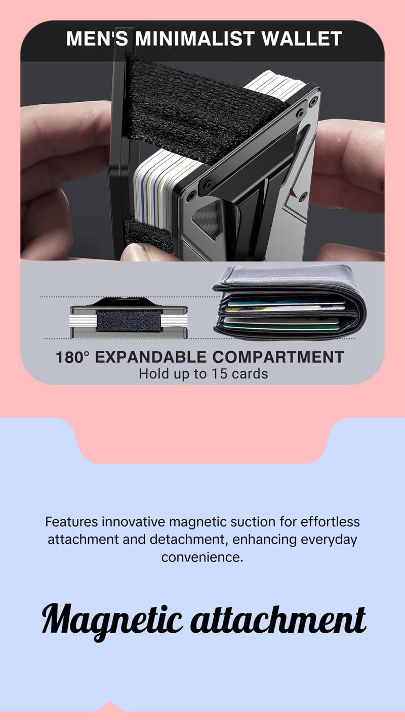 Tracker RFID Anti-theft Swiping Metal Wallet with Magnetic Ring - Black Aluminum Alloy Credit Card Holder for Home Storage - Unisex Ultra-light & Antibacterial Design