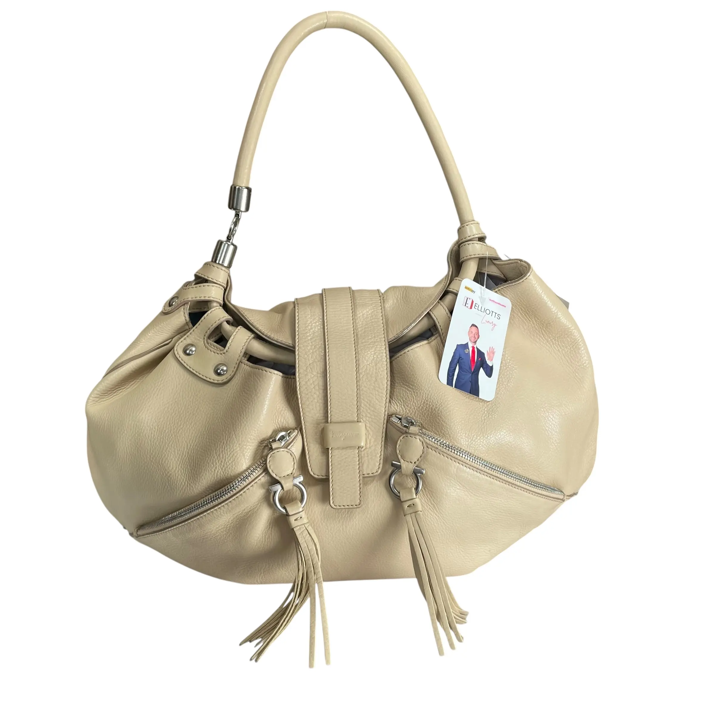 Pre-owned Leather Shoulder Bags Salvatore Ferragamo SHW Large Creme Hobo Shoulder Purse