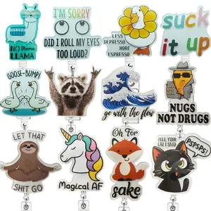 Cartoon Design Retractable Badge Holder, 1 Count Acrylic Name Badge Holder, Identification Badges Supplies for Nurses, Volunteers, Office Workers, Nurse Badge Reel