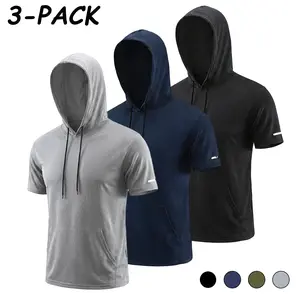 【Purchase One Size Larger】3/6 Pack Men's Plain Short Sleeve Hoodie Workout Pullover with 4 Way Stretch Quick Drying Breathable Men's Fitness Gym Sweatshirt Muscle Activewear Compression T-Shirts Plus Size Athletic Apparel