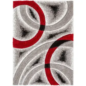 Oahu Red Modern Geometric 3D Textured Shag 5'3" x 7'3" Rug