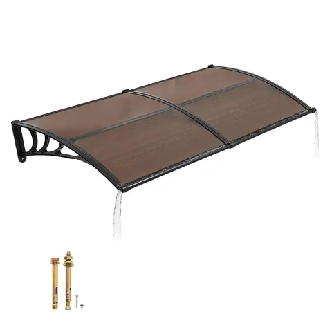 VEVOR Sturdy Rectangle Door Awning, 38x78in Polycarbonate Cantilever Overhang Canopy with Drainage, Stable Metal Bracket, Weather-Wind-UV Resistant Parasols & Shade DIY Kit, Brown Modern Home Decor for Front Doors