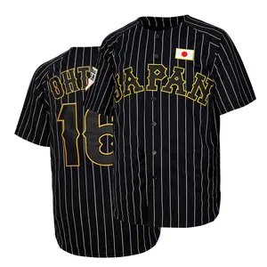 Men's #16 Japan Samurai Black Pinstriped Baseball Jersey，Letter Embroidery Game Training Baseball Clothing，Fan Gift