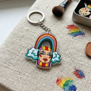 NiNi C0C0 - RainBow Keychain, Rainbow Drag Queen Keychain – LGBTQ+ Pride Acrylic Keychain, Colorful Art Keyring, Cute Aesthetic Charm