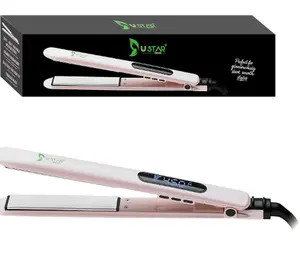 USTAR Hair Straighteners Ionic Tourmaline Ceramic Straighteners Professional Flat Iron Hair Plate Straightening with Dual Voltage, 230℃ High Heat, LCD Display (1INCH)