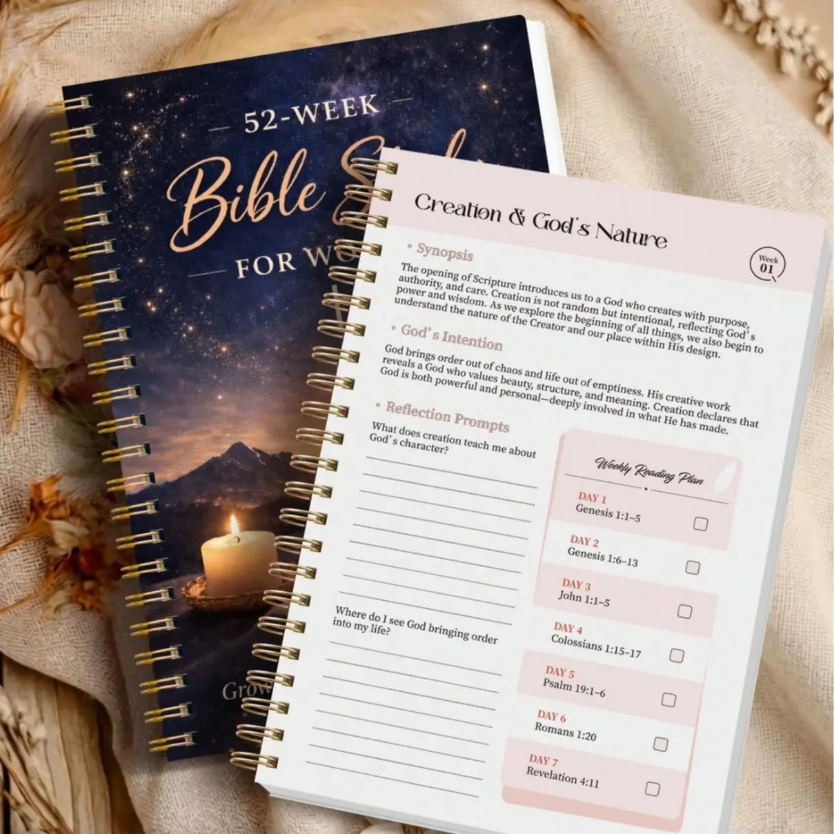 1 Book 52-Week Guided Bible Study: 5.6" X 8.1" Annual Bible Study Plan Journal For Women, Includes Daily Reading Plan, Scripture Quotes And Prompts, 126 Pages, Perfect For Women's Devotional Companion And Back To School Office Supplies