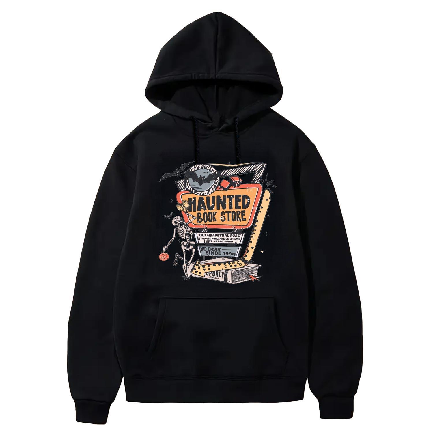Men's Hoodies 90s Haunted Book store Graphic Crewneck Bookish Halloween Vintage Style Pullover Casual Outerwear Sweatshirt Alternative Design