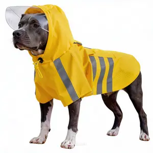 Reflective Dog Raincoat Waterproof with Hood, Adjustable Waterproof Pet Rain Jacket for Small to Extra Large Dogs, High-Visibility Full-Body Rain Suit with Pocket - Mustard Yellow